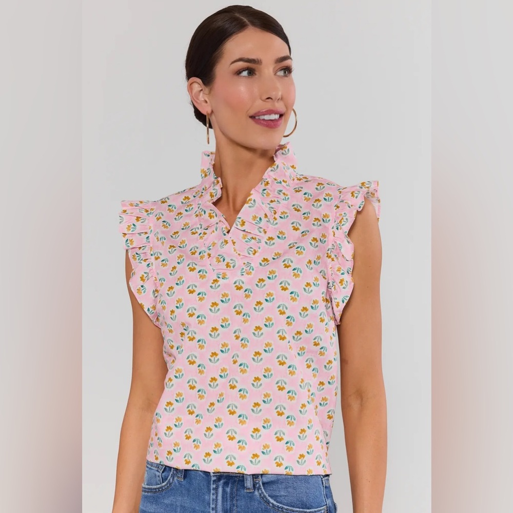 Pink Sleeveless Ruffle Shirt